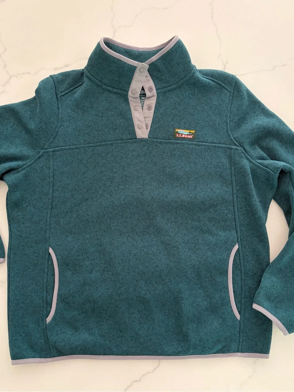 L.L.Bean Large Petite Sweater Fleece Pullover signature snap placket Emerald New